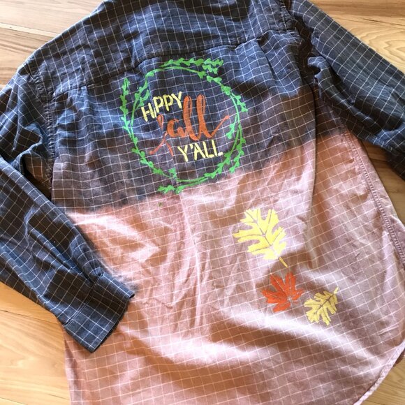 Bleached Flannel Painted Shirt, Size Medium: Upcycled, Autumn Theme Fall Leaves - Picture 13 of 13